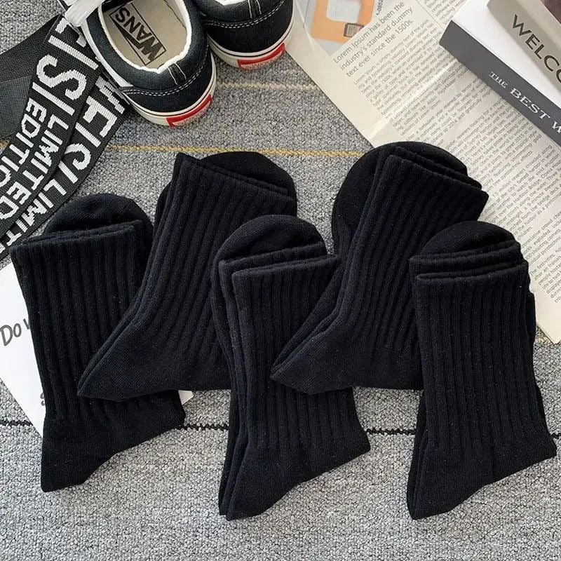 5 Pairs Mens Solid Color Warm Socks - Breathable Casual Long Tube Socks for Autumn/Winter Image 4