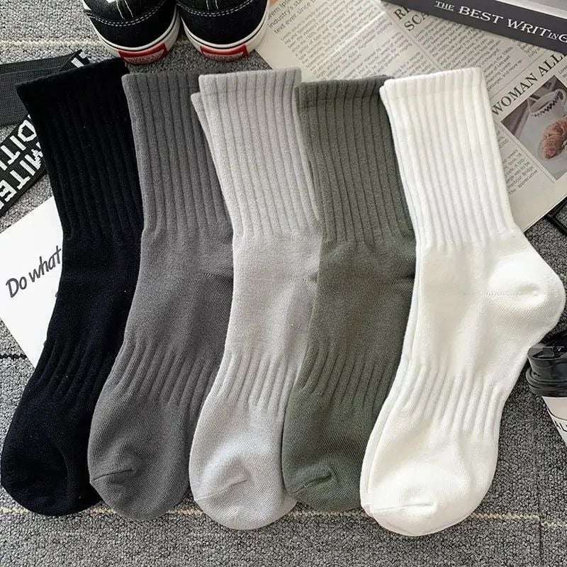 5 Pairs Mens Solid Color Warm Socks - Breathable Casual Long Tube Socks for Autumn/Winter Image 4