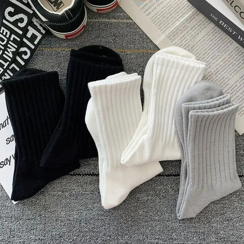 5 Pairs Mens Solid Color Warm Socks - Breathable Casual Long Tube Socks for Autumn/Winter Image 6