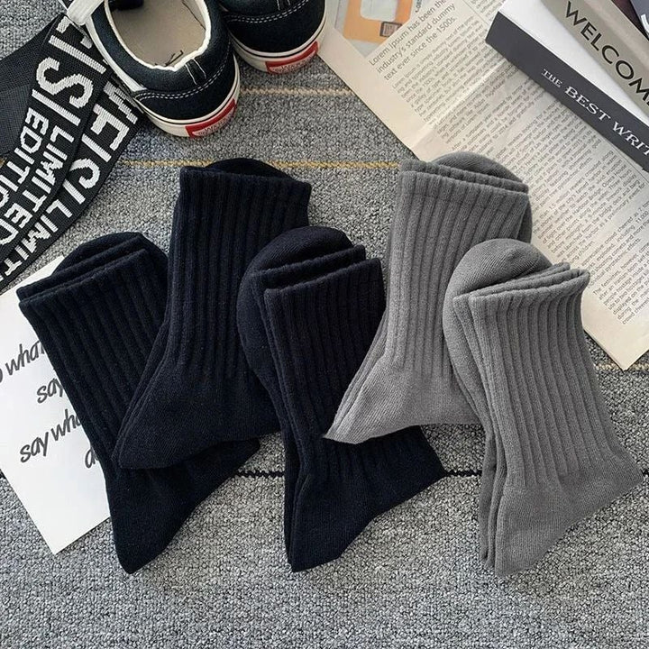 5 Pairs Mens Solid Color Warm Socks - Breathable Casual Long Tube Socks for Autumn/Winter Image 8