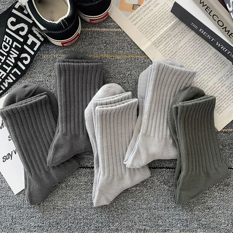 5 Pairs Mens Solid Color Warm Socks - Breathable Casual Long Tube Socks for Autumn/Winter Image 9