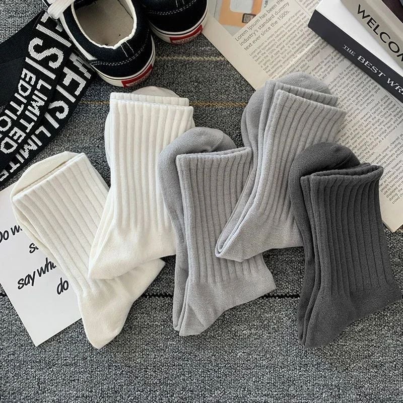 5 Pairs Mens Solid Color Warm Socks - Breathable Casual Long Tube Socks for Autumn/Winter Image 10