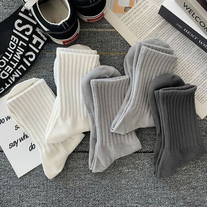 5 Pairs Mens Solid Color Warm Socks - Breathable Casual Long Tube Socks for Autumn/Winter Image 1