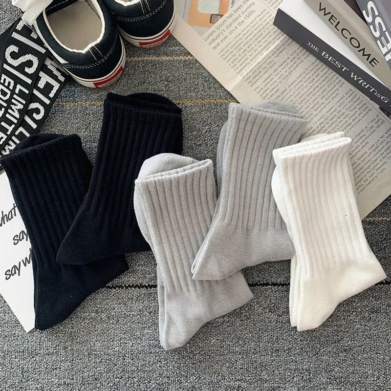 5 Pairs Mens Solid Color Warm Socks - Breathable Casual Long Tube Socks for Autumn/Winter Image 11