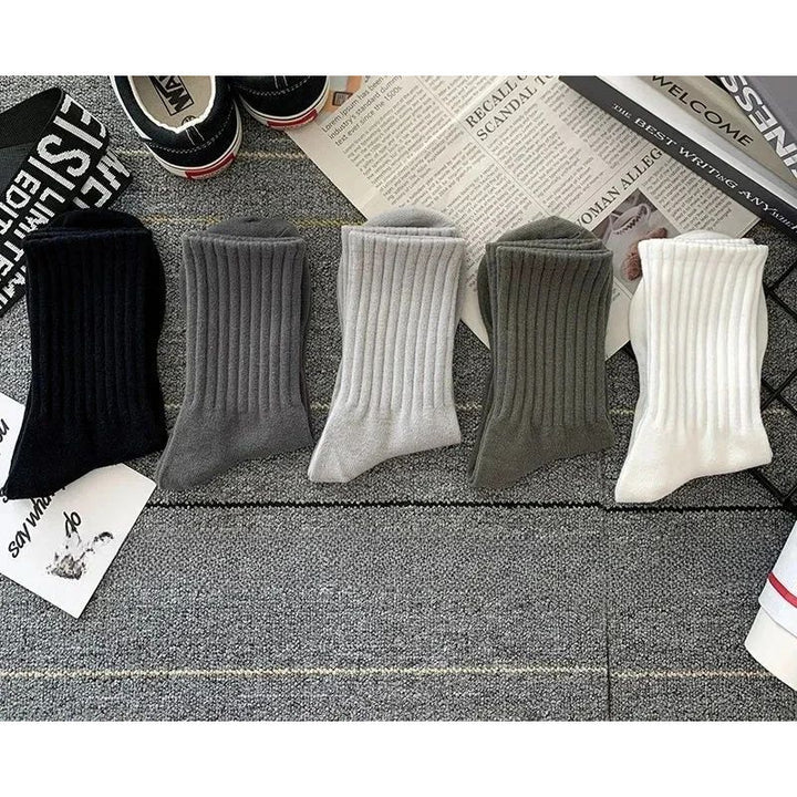 5 Pairs Mens Solid Color Warm Socks - Breathable Casual Long Tube Socks for Autumn/Winter Image 12