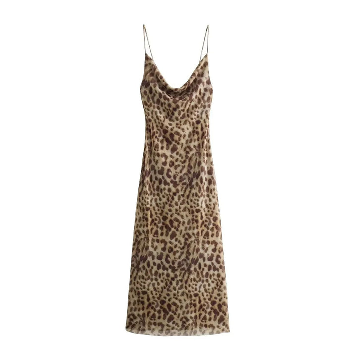 Leopard Print Sleeveless Backless Summer Maxi Dress Vintage Slim Casual Beach Party Dress Image 3