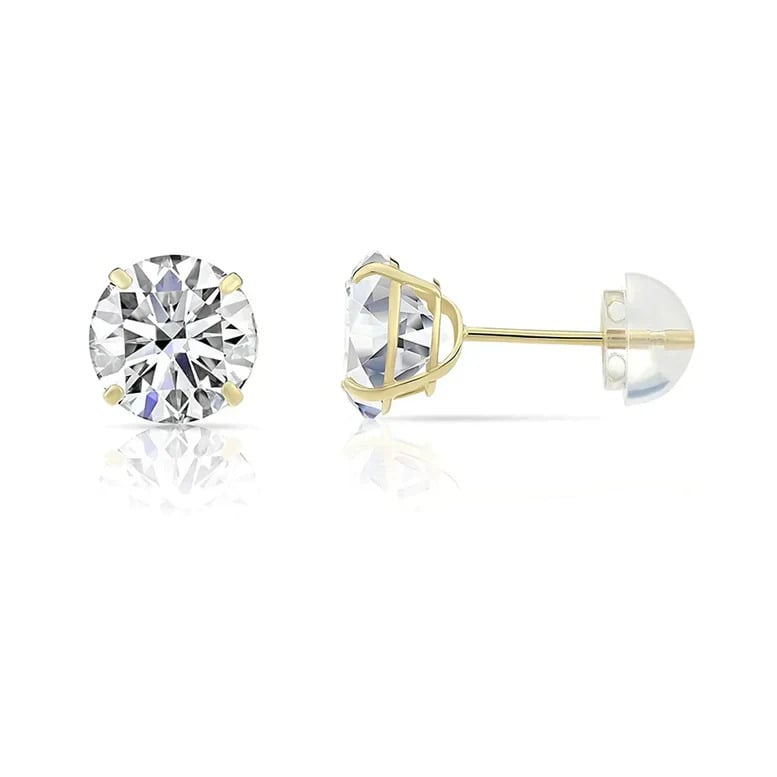 14k Yellow Gold 1/2 Carat Created White Diamond Round Stud Earrings (SI1) 4 Prong Setting By Paris Jewelry Image 1