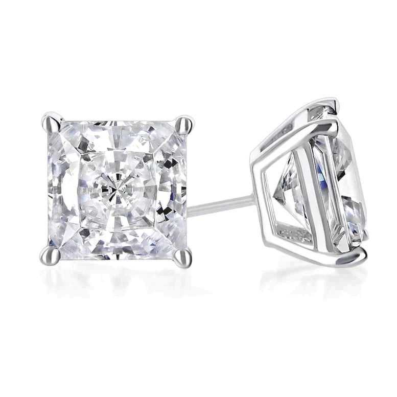 14k White Gold 1/2 Carat Created White Diamond Princess Stud Earrings (SI1) 4 Prong Setting By Paris Jewelry Image 1