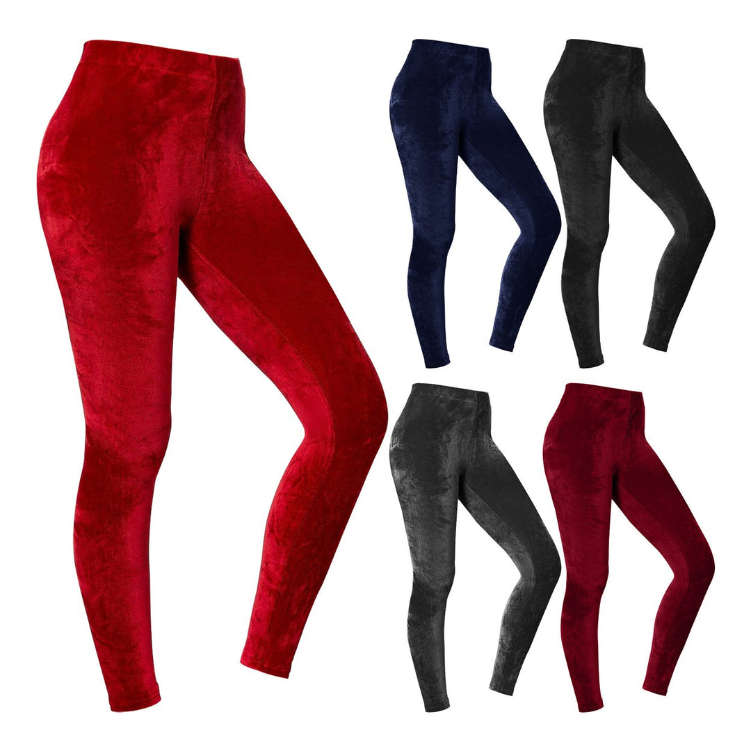 2-Piece Womens Ultra-Soft Cozy Comfortable Stretch Fit Velour Leggings Image 4