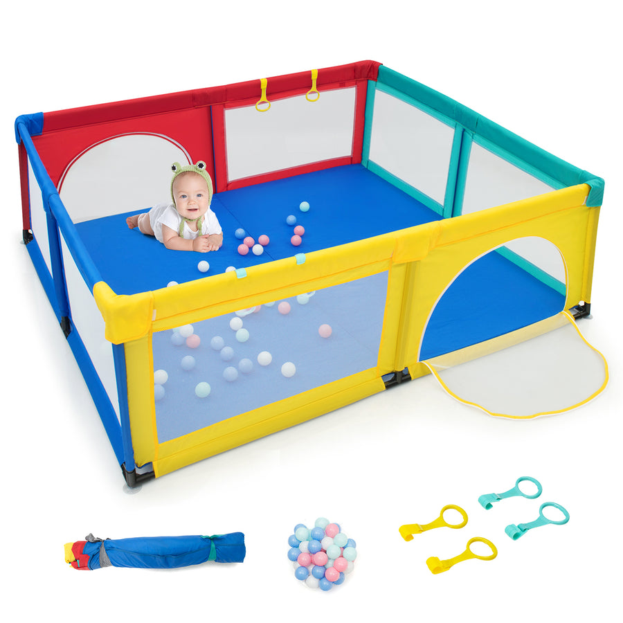 Costway Extra Large Baby Playpen Safety Baby Play Yard wIth 50 Ocean Balls and 4 Handles Image 1