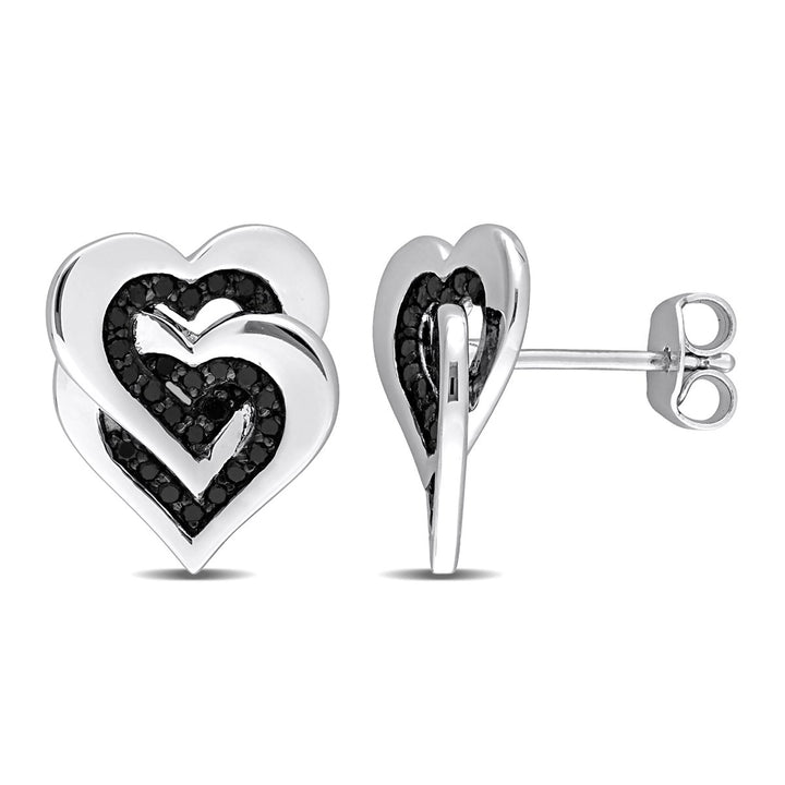 1/4 Carat (ctw) Black Diamond Heart Earrings in Sterling Silver Image 1