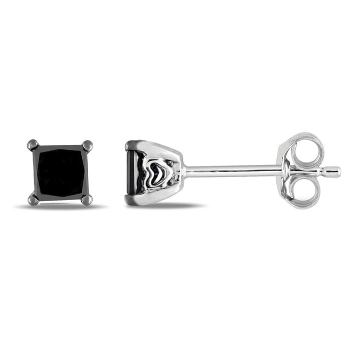 1/2 Carat (ctw) Princess-Cut Black Diamond Solitaire Earrings in Sterling Silver Image 1