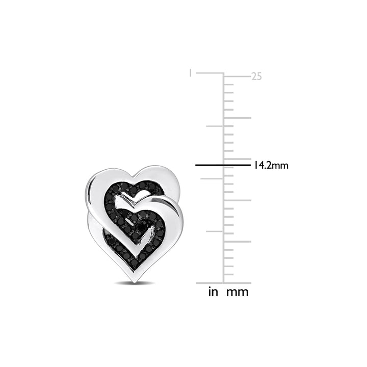 1/4 Carat (ctw) Black Diamond Heart Earrings in Sterling Silver Image 4