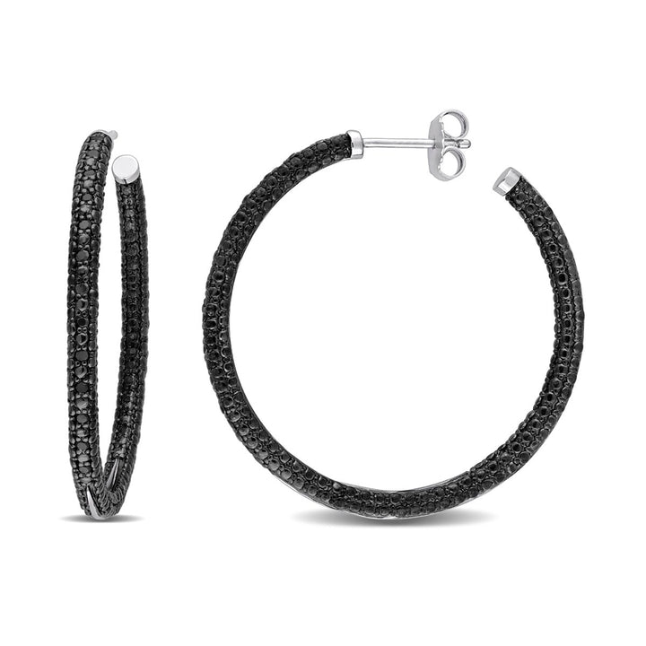 1/4 Carat (ctw) Black Diamond Hoop Earrings in Sterling Silver Image 1