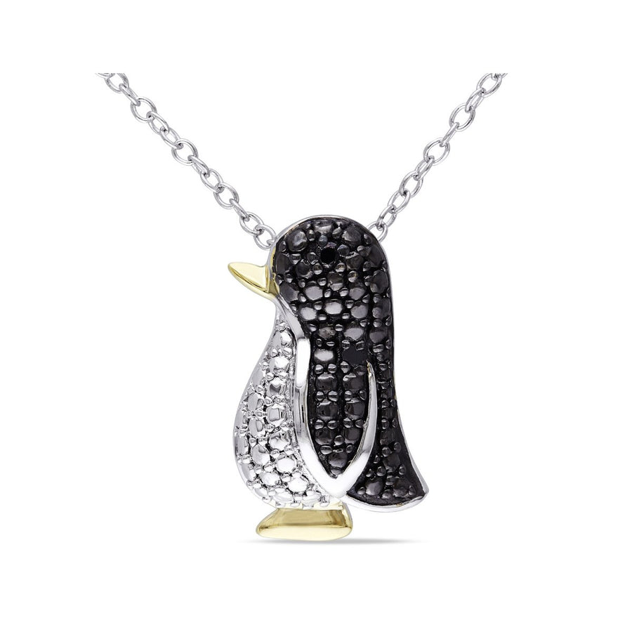 Black Accent Diamond Penguin Charm Pendant Necklace in Sterling Silver with Chain Image 1