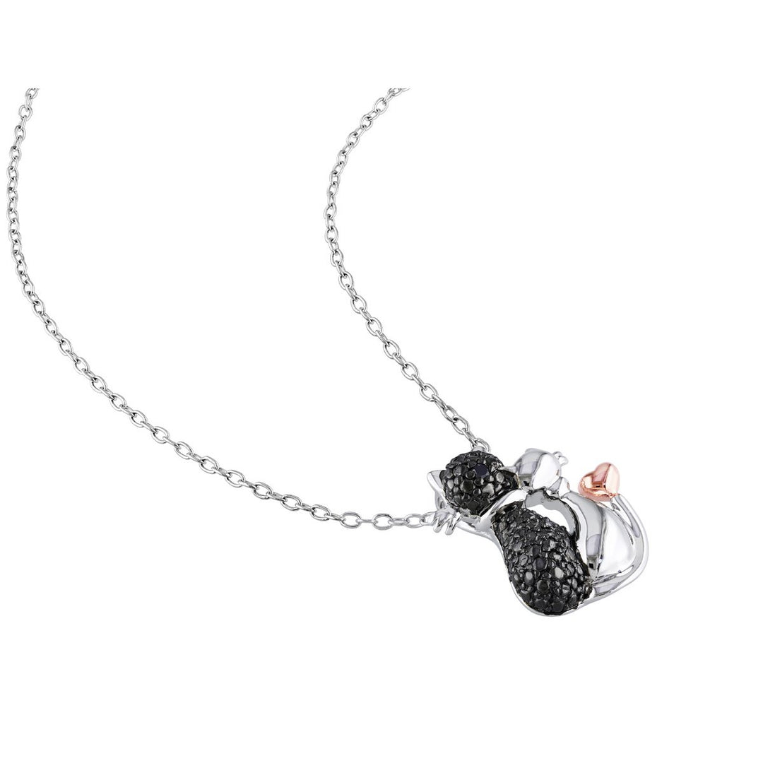 Black Accent Diamond Cat Love Charm Pendant Necklace in Sterling Silver with Chain Image 4