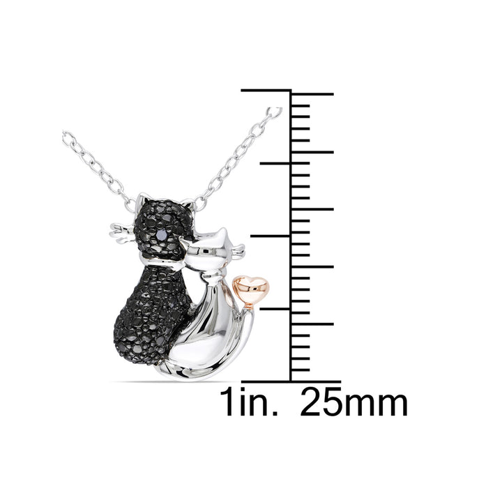 Black Accent Diamond Cat Love Charm Pendant Necklace in Sterling Silver with Chain Image 4