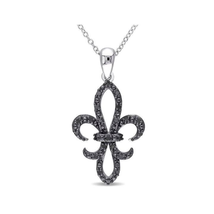 1/4 Carat (ctw) Black Diamond Fleur-de-Lis Pendant Necklace in Sterling Silver with Chain Image 1