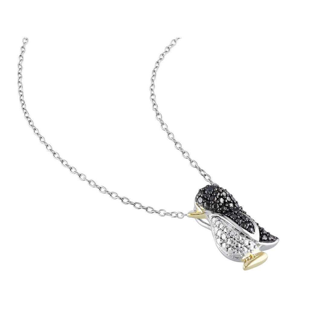 Black Accent Diamond Penguin Charm Pendant Necklace in Sterling Silver with Chain Image 4