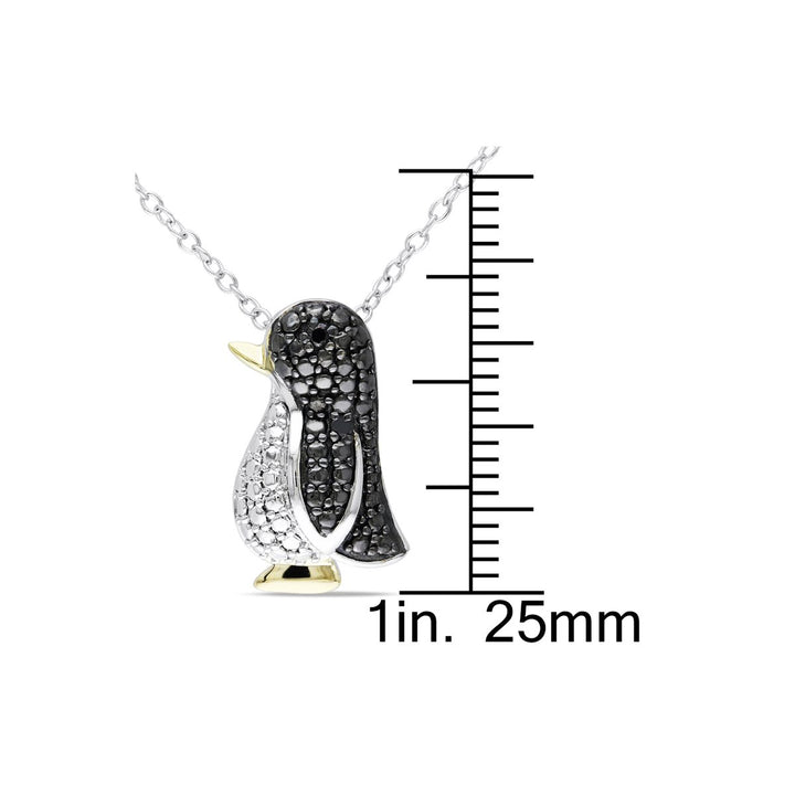 Black Accent Diamond Penguin Charm Pendant Necklace in Sterling Silver with Chain Image 4