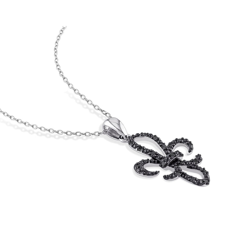 1/4 Carat (ctw) Black Diamond Fleur-de-Lis Pendant Necklace in Sterling Silver with Chain Image 4