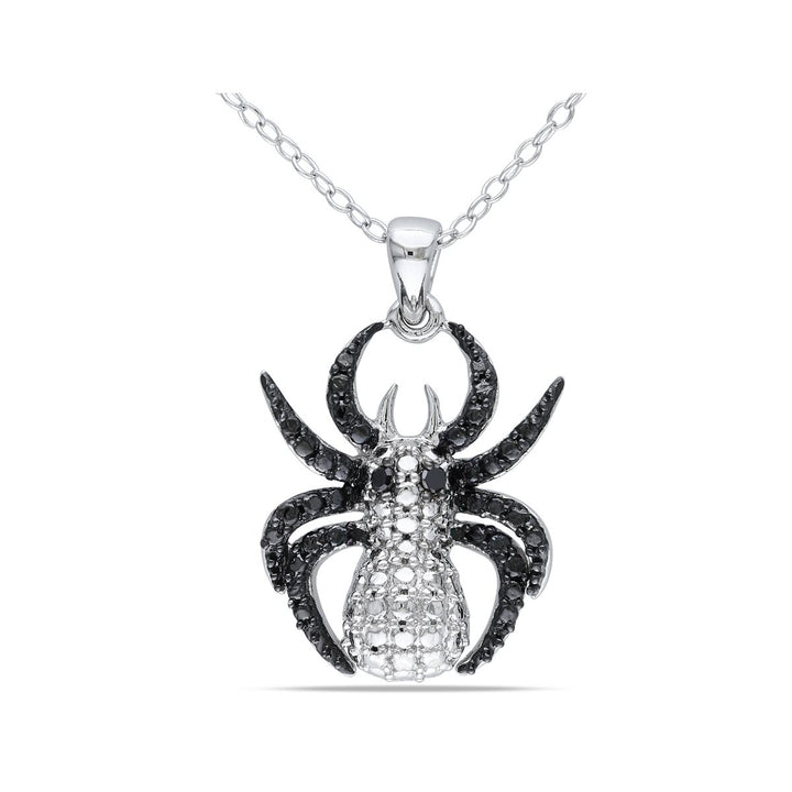 Black Accent Diamond Spider Charm Pendant Necklace in Sterling Silver with Chain Image 1