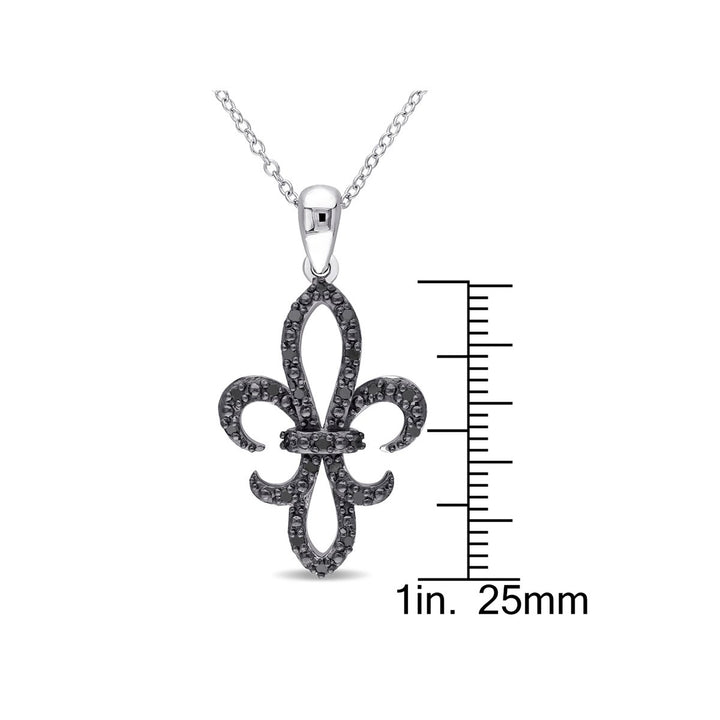 1/4 Carat (ctw) Black Diamond Fleur-de-Lis Pendant Necklace in Sterling Silver with Chain Image 4