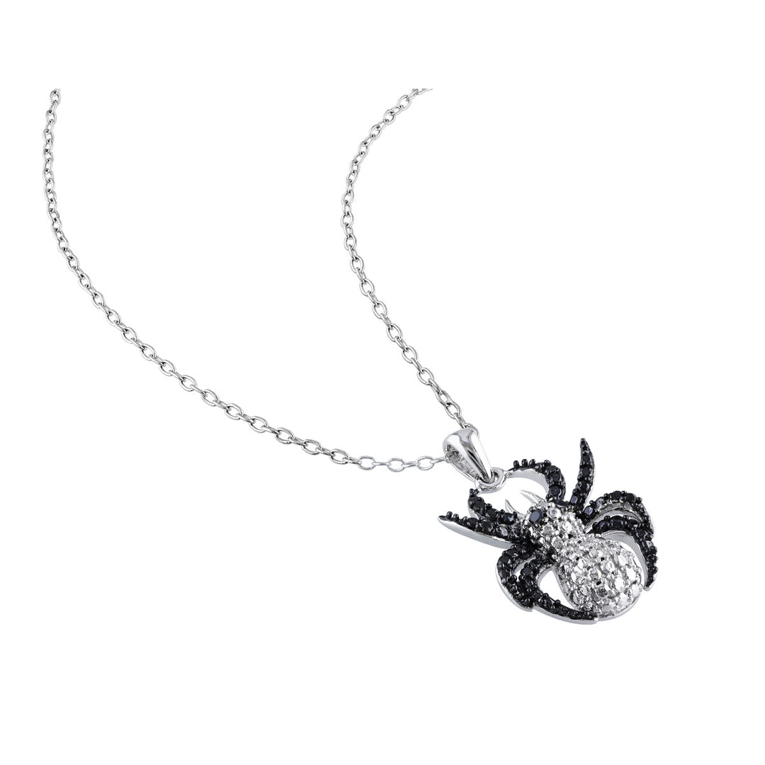 Black Accent Diamond Spider Charm Pendant Necklace in Sterling Silver with Chain Image 3