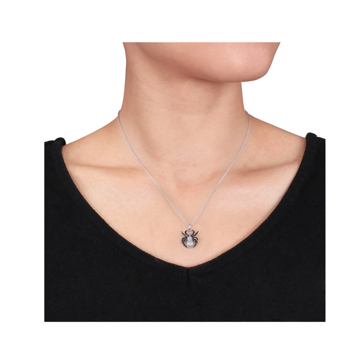 Black Accent Diamond Spider Charm Pendant Necklace in Sterling Silver with Chain Image 4