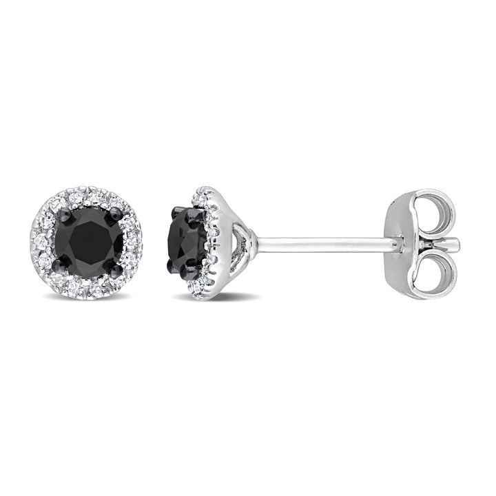 1/2 Carat (ctw) Black and White Diamond Halo Earrings in Sterling Silver Image 1