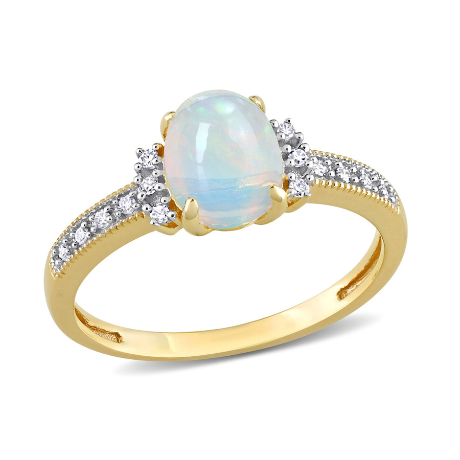 3/4 Carat (ctw) Oval Blue Opal Ring in 10K Yellow Gold Image 1