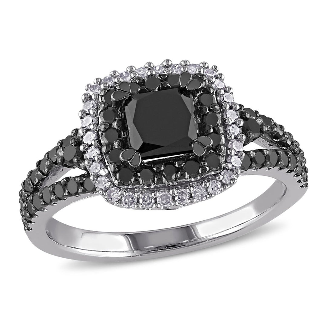 1.51 Carat (ctw) Black and White Diamond Engagement Ring in Sterling Silver Image 1