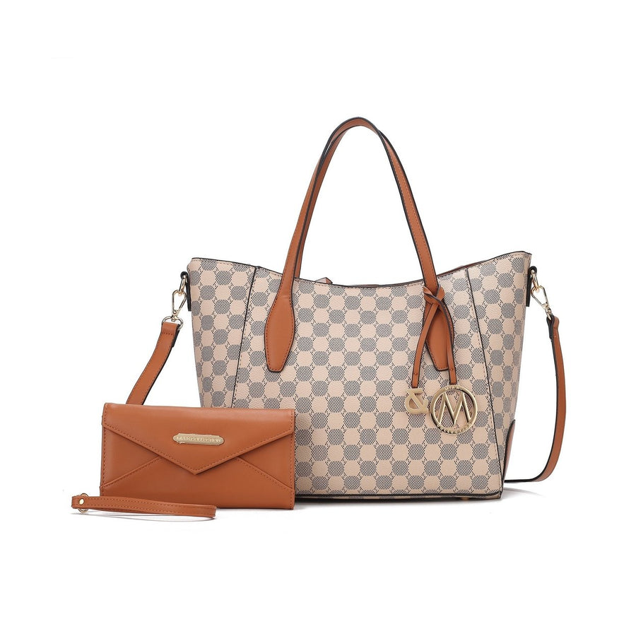 MKFCollection Gianna Tote Bag and Wallet Set - Vegan Leather Designer Handbag Image 1