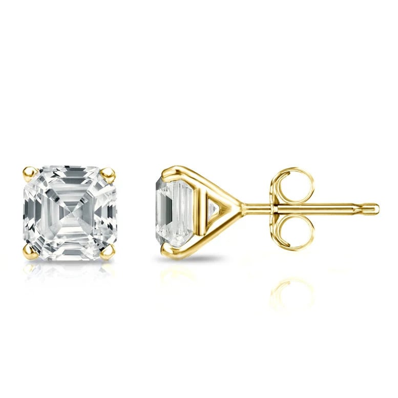 Paris Jewelry 18K Yellow Gold 2Ct Ascher Cut White Sapphire Stud Earrings Image 3