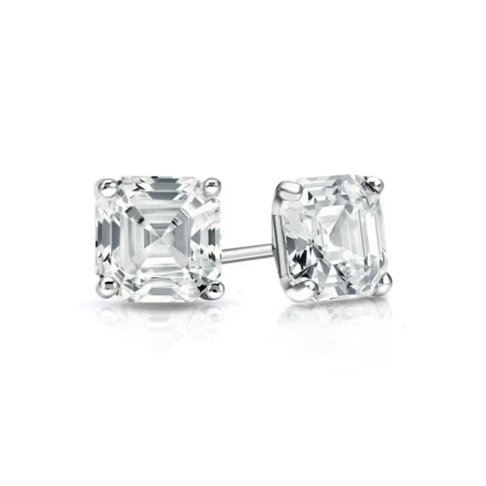 Paris Jewelry 18K White Gold 2Ct Ascher Cut White Sapphire Stud Earrings Image 1