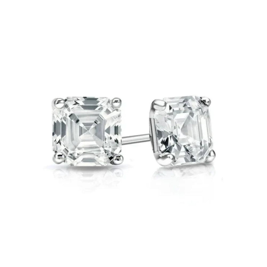 Paris Jewelry 18K White Gold 2Ct Ascher Cut White Sapphire Stud Earrings Image 1