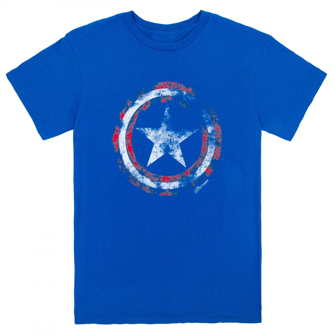 Captain America Distressed Shield Royal Blue T-Shirt Image 1