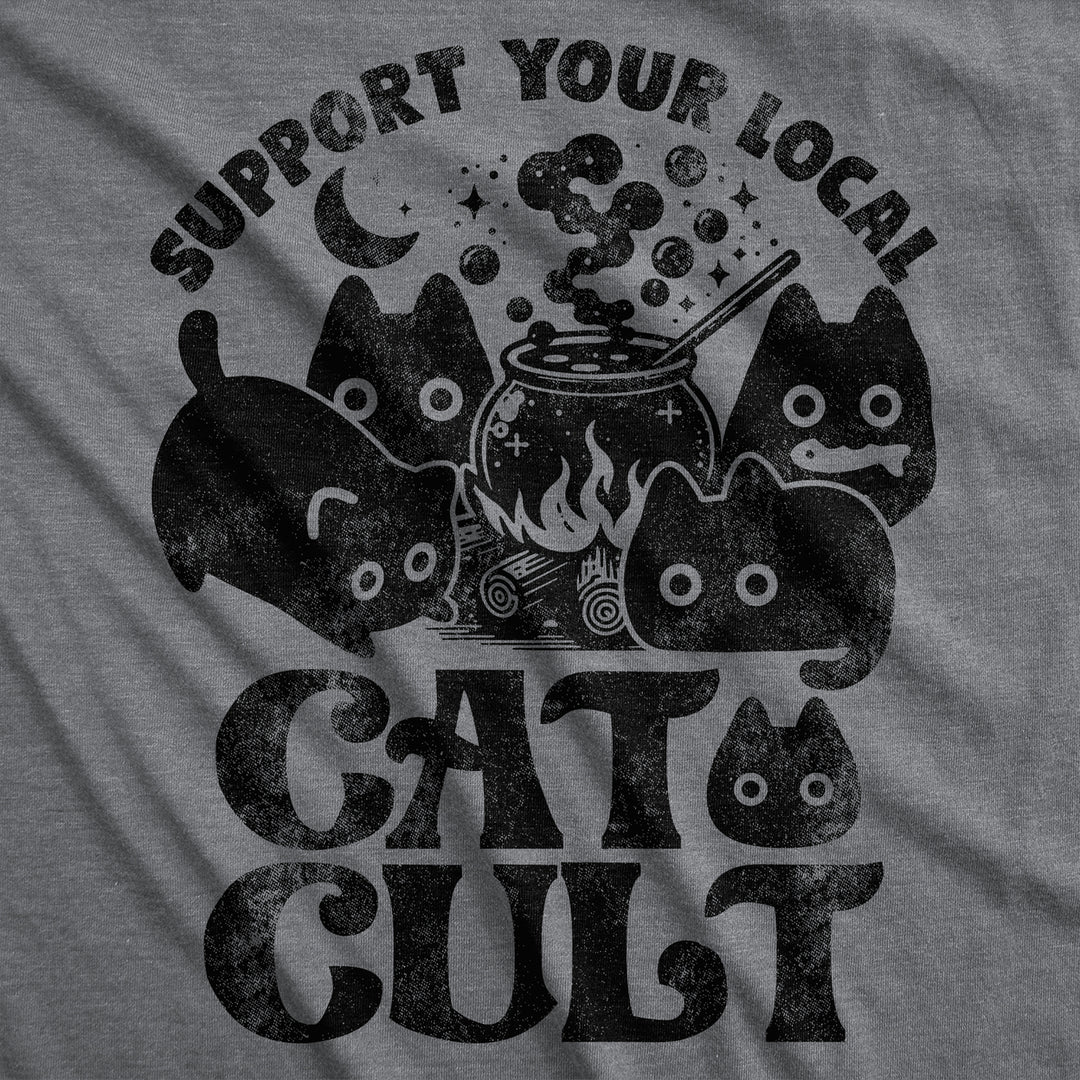 Womens Funny T Shirts Support Your Local Cat Cult Sarcastic Halloween Kitten Graphic Tee For Ladies Image 2