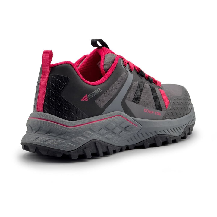 FSI FOOTWEAR SPECIALTIES INTERNATIONAL NAUTILUS Avenger Womens Aero Trail Composite Toe EH Work Shoe Grey/Magenta - Image 2