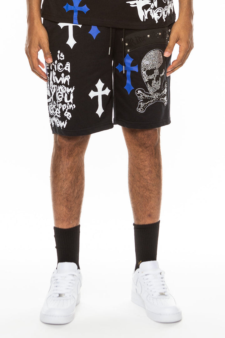 Bejewelled Chrome Skull Shorts Image 1