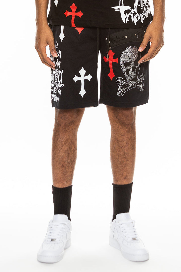 Bejewelled Chrome Skull Shorts Image 4