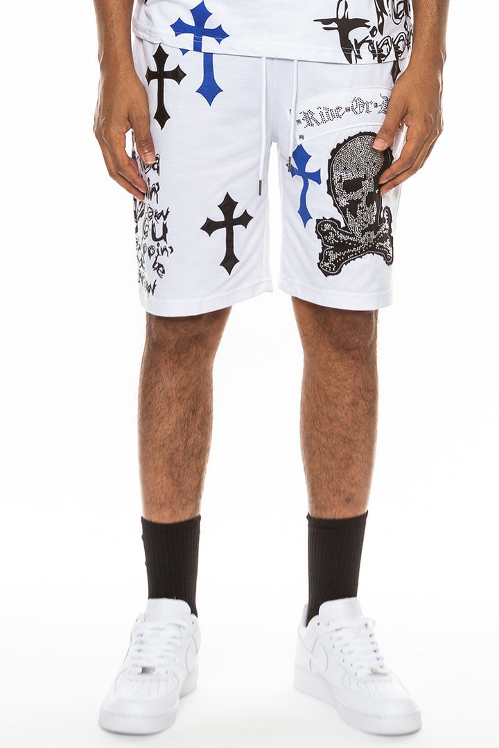 Bejewelled Chrome Skull Shorts Image 6