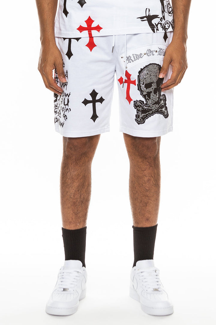 Bejewelled Chrome Skull Shorts Image 7