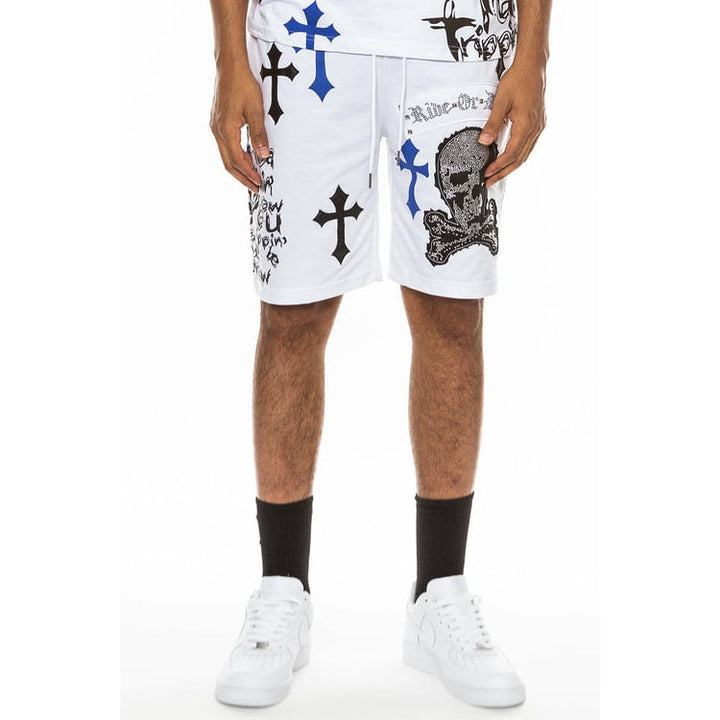 Bejewelled Chrome Skull Shorts Image 8