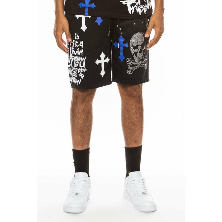 Bejewelled Chrome Skull Shorts Image 9