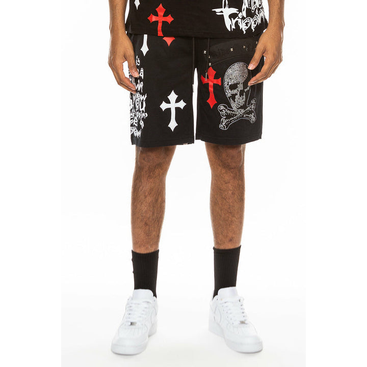 Bejewelled Chrome Skull Shorts Image 10