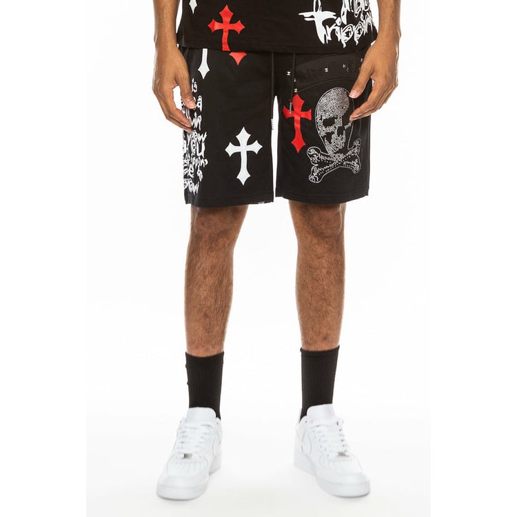 Bejewelled Chrome Skull Shorts Image 1