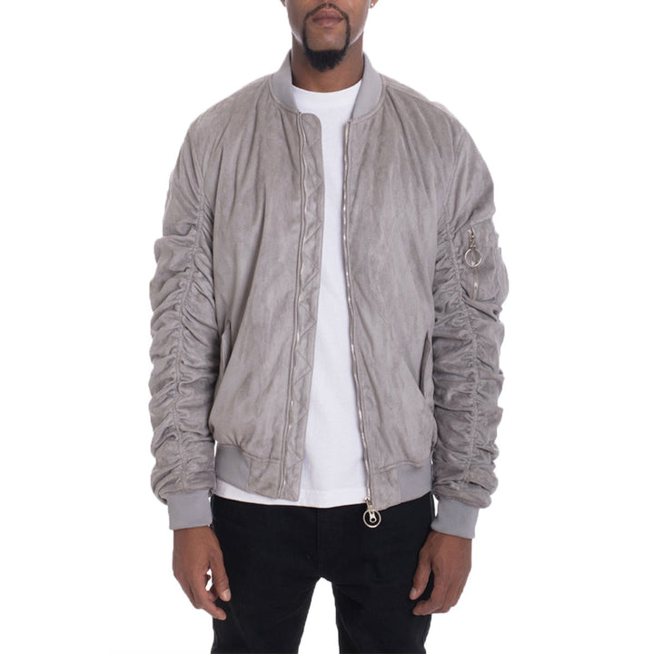 Grey Smoke Faux Suede Tagged Bomber Image 1