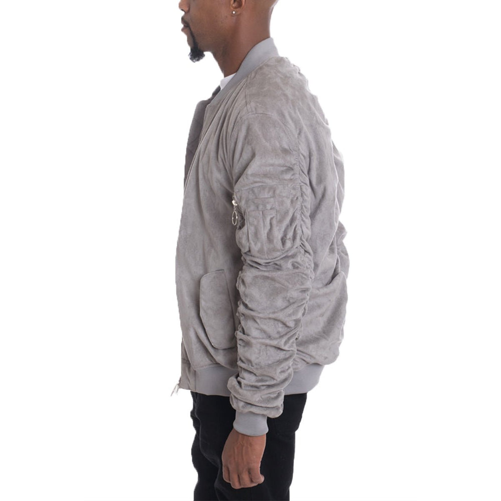 Grey Smoke Faux Suede Tagged Bomber Image 2