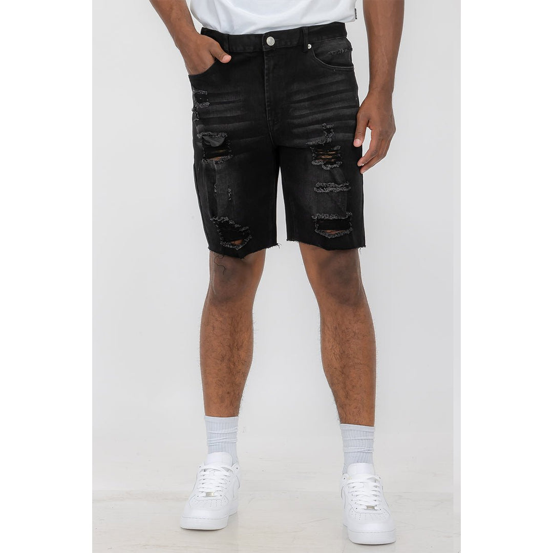 Mens Distressed Denim Shorts Image 1